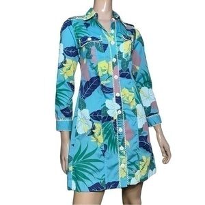 Tracy Feith Vintage Women’s Size 1 Blue Floral Button Up Belted Shirt Dress